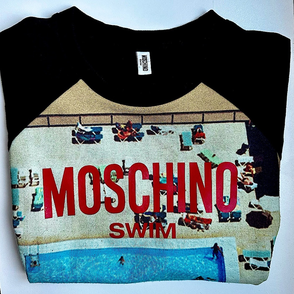 MOSCHINO Swim black sweatshirt featuring a swimming pool graphic front Size M